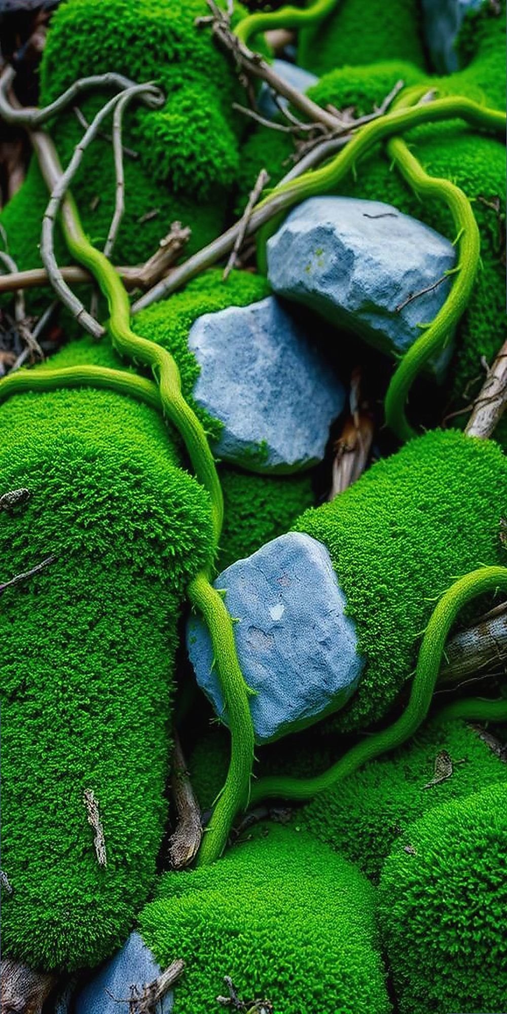 Moss-Covered Stones and Twisting Vines