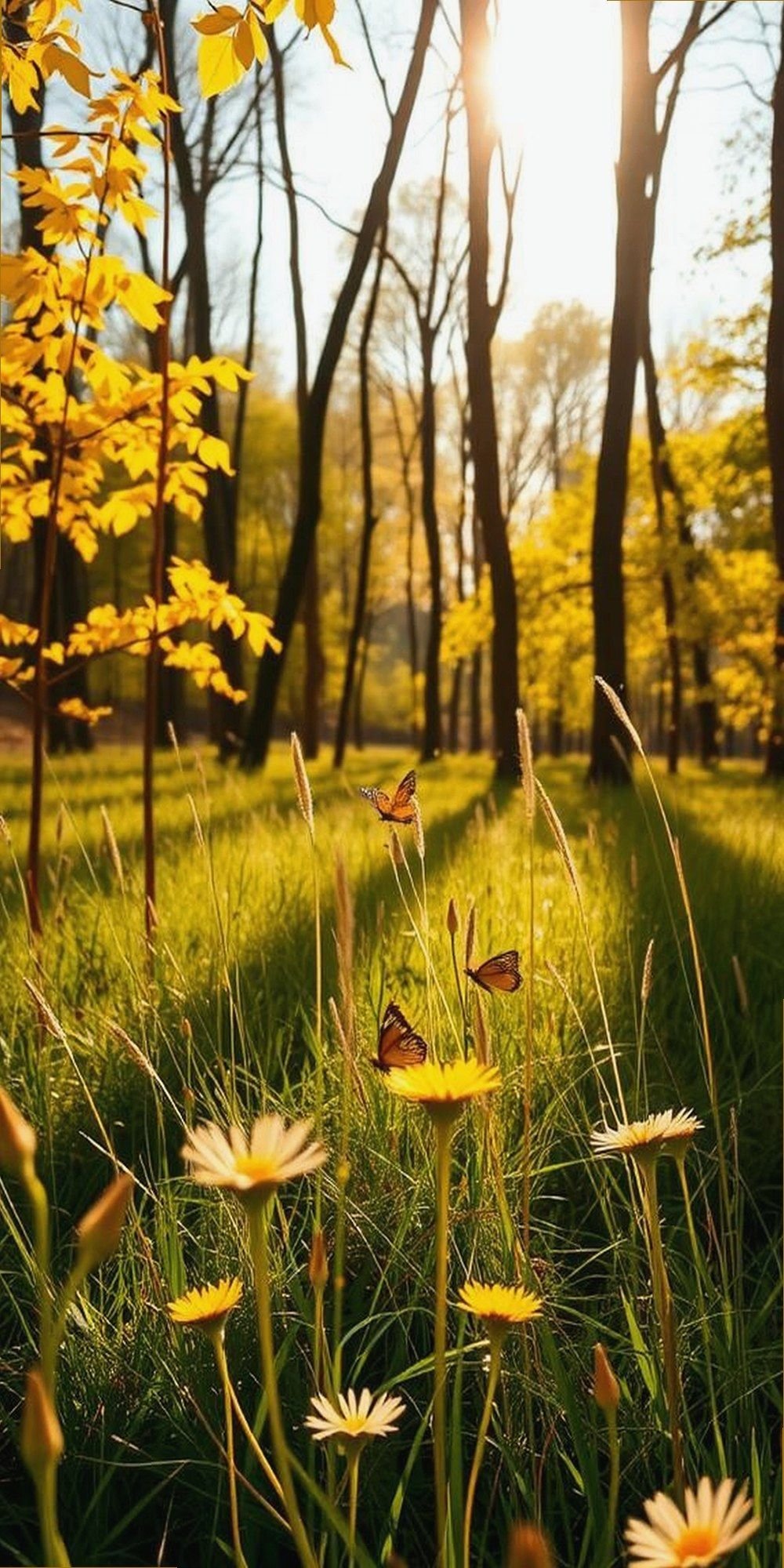 Sunlit Clearing with Dancing Butterfly Shadows