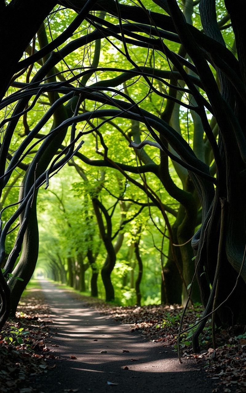 Forest Archway Formed by Intertwined Branches