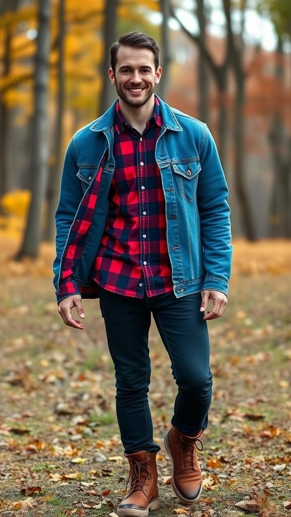 Layered Denim And Flannel For Rugged Warmth