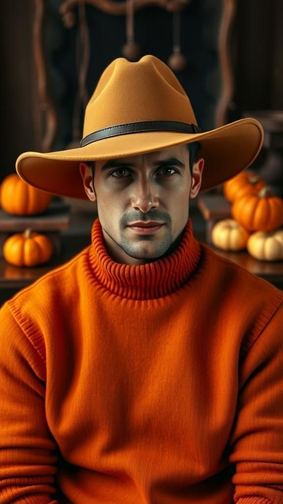 Wide-Brim Hat Paired With Cozy Turtleneck