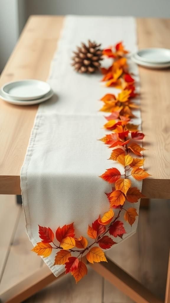 Leaf Garland Accented Linen Runner
