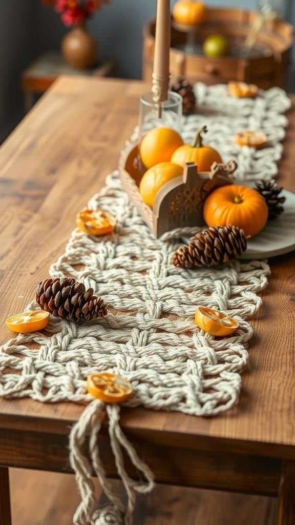 Natural Twine Runner With Pinecone Accents