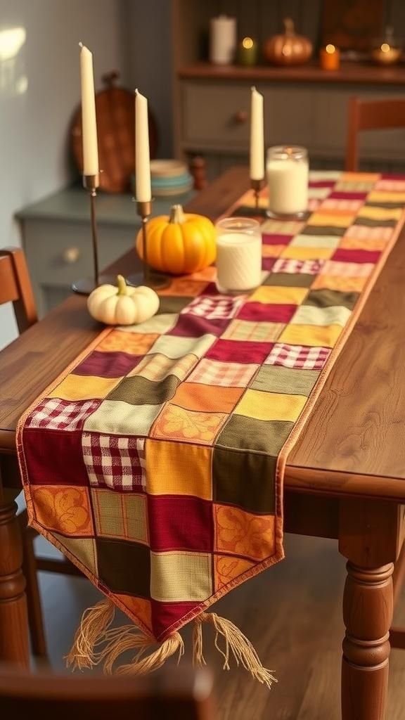 Patchwork Fabric Runner With Autumn Shades