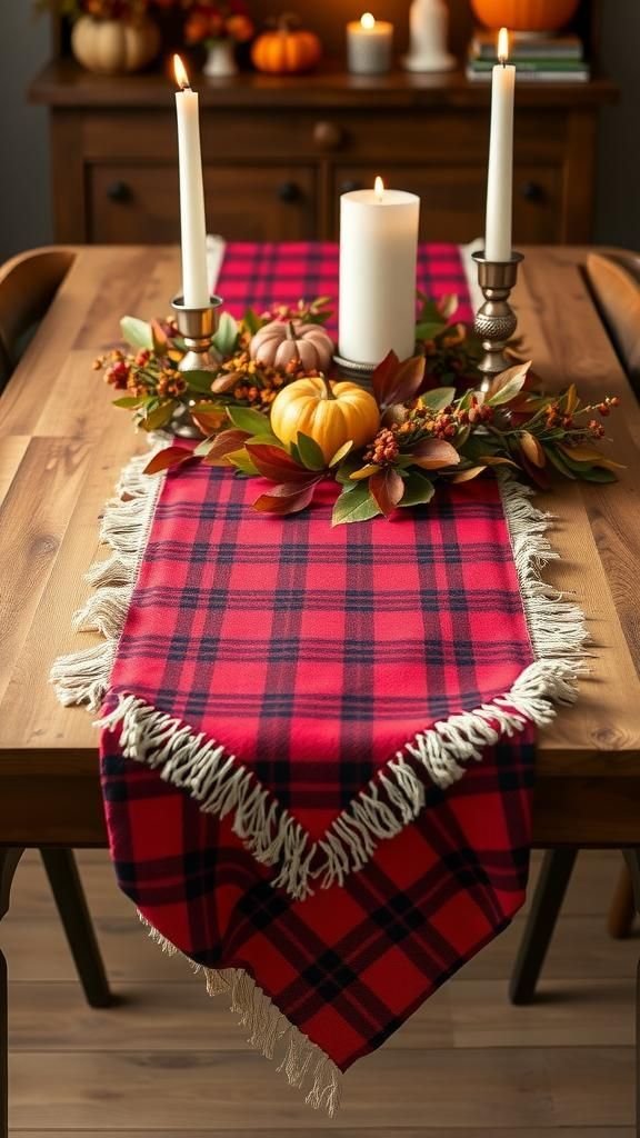 Plaid Flannel Runner With Fringed Edges