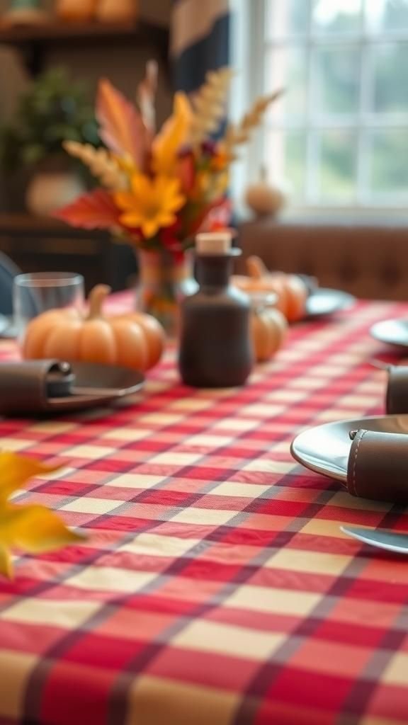 Plaid Runner With Leather Strap Holders