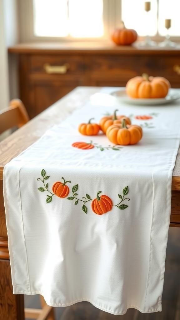 Pumpkin Embroidered Cotton Runner