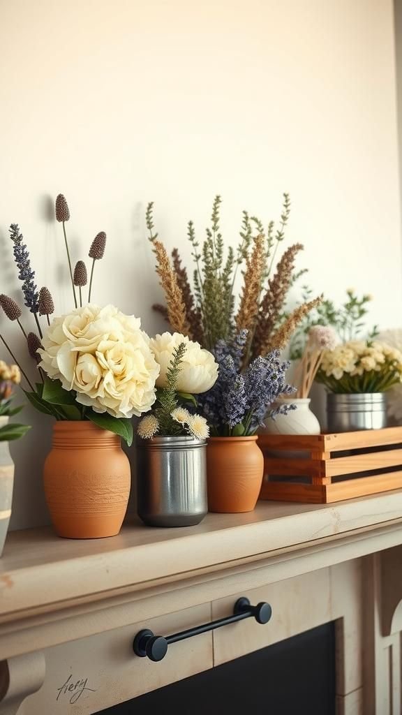Dried Flower Arrangements In Rustic Vessels