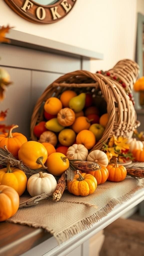 Harvest Cornucopia With Fruits And Vegetables
