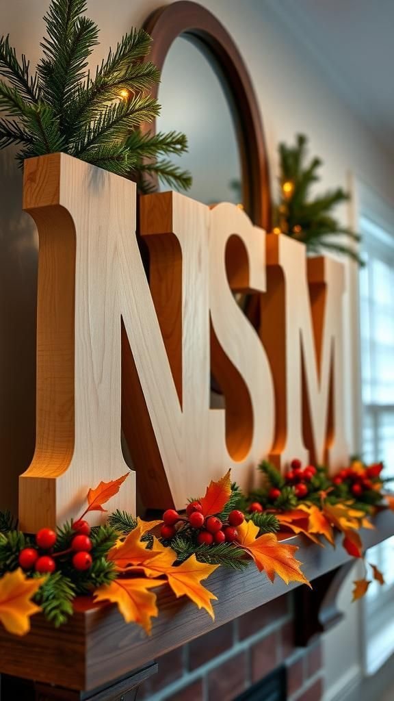 Monogram Letters Surrounded By Autumn Greenery