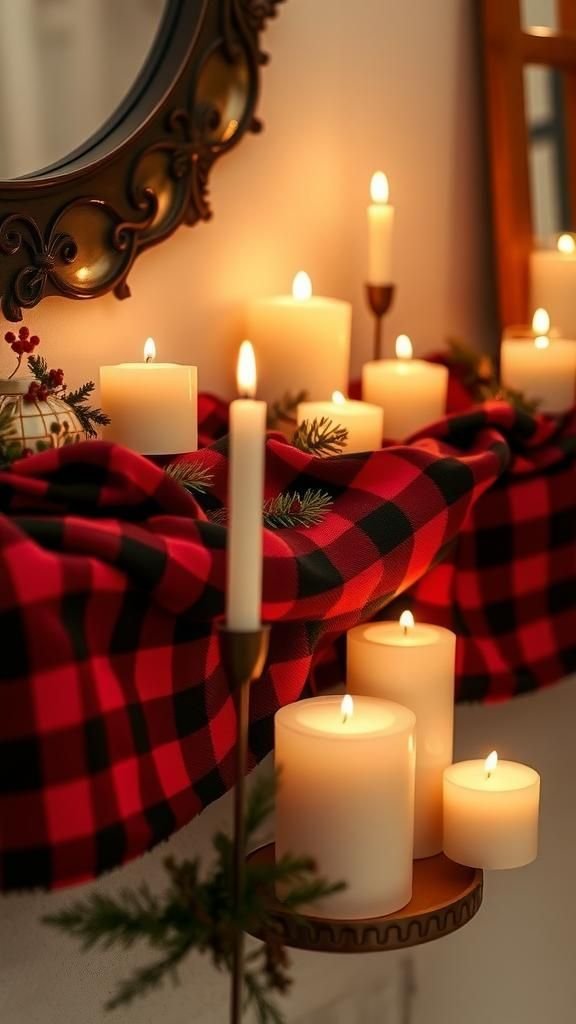 Plaid Fabrics And Cozy Candlelight Setup
