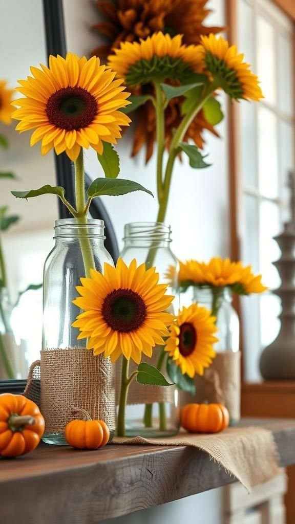Sunflower Bouquet With Rustic Mason Jars
