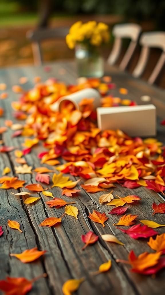 Autumn Leaf Confetti On Tables For Color Pop