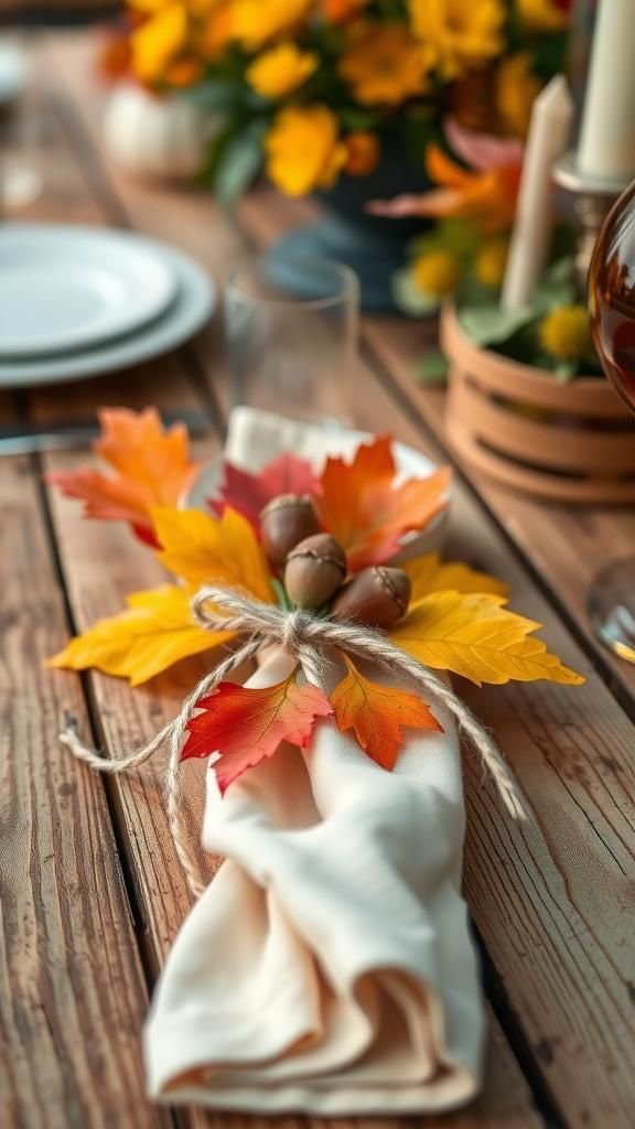 Nature-Inspired Table Settings With Leaves And Acorns