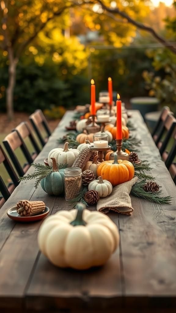 Rustic Wooden Tables With Seasonal Centerpieces