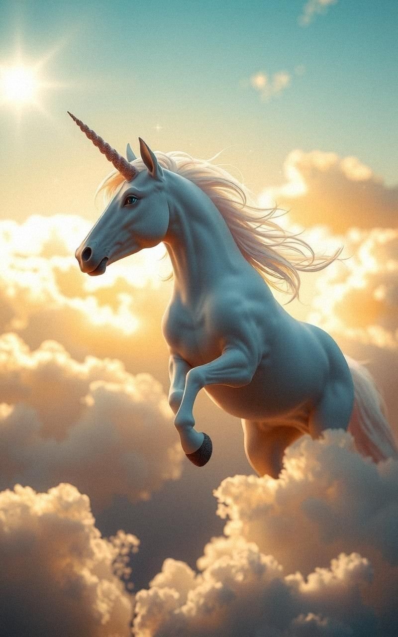 Celestial Unicorn Floating Among Clouds