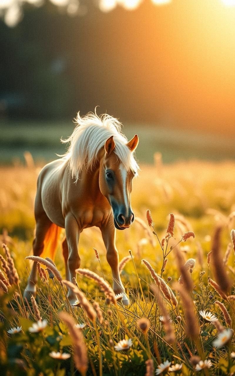Golden Unicorn Grazing In Sunlit Meadow