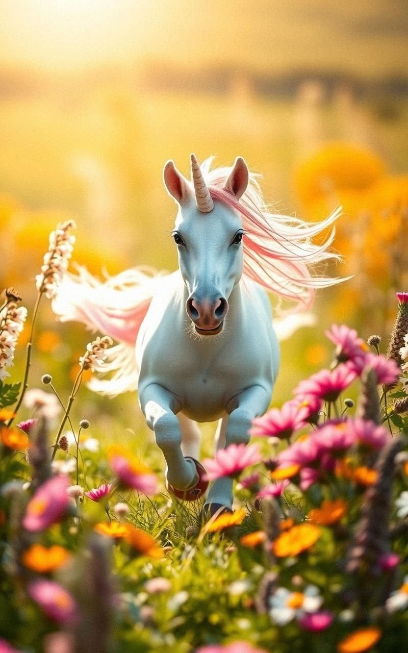 Playful Unicorn In A Field Of Wildflowers