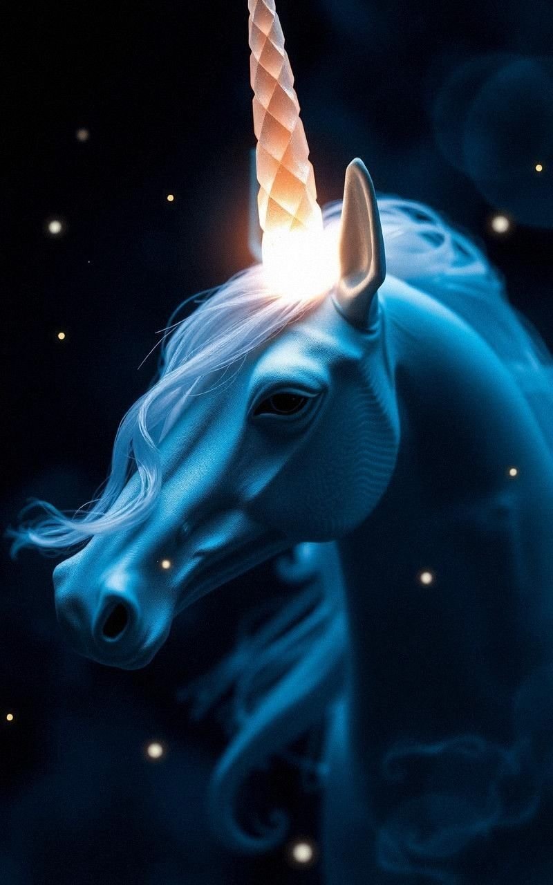 Unicorn With Crystal Horn Surrounded By Sparkles