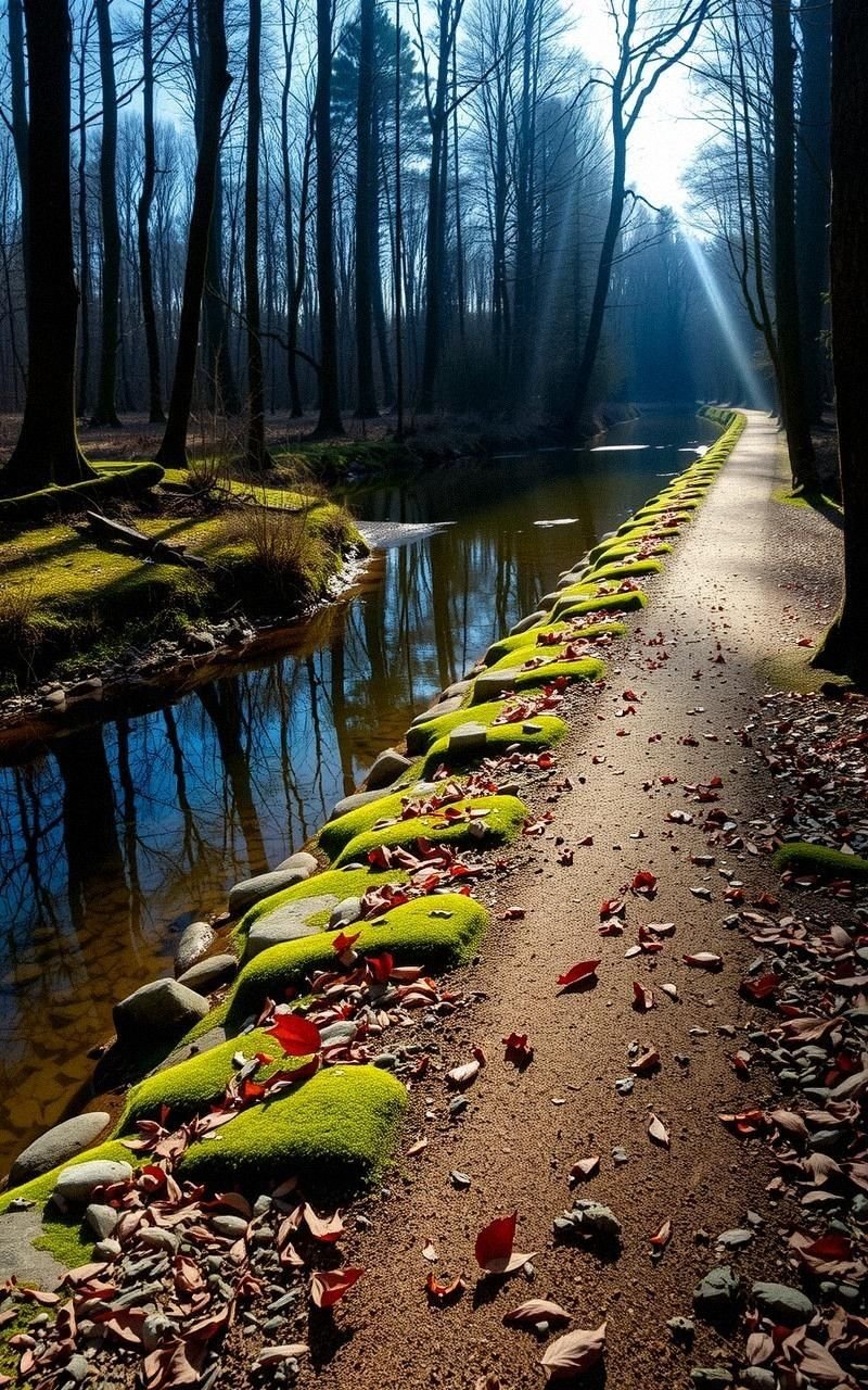 Quiet Stream Running Along a Forest Path