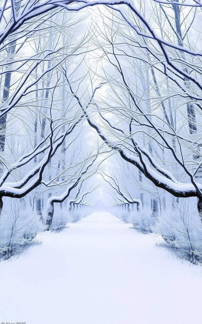 Snow-Covered Path Through Silent Winter Woods