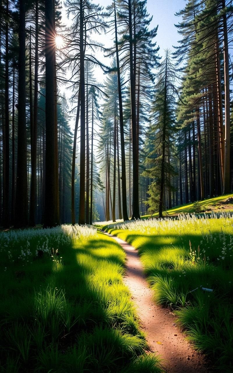 Sunlit Clearing Along a Forest Pathway
