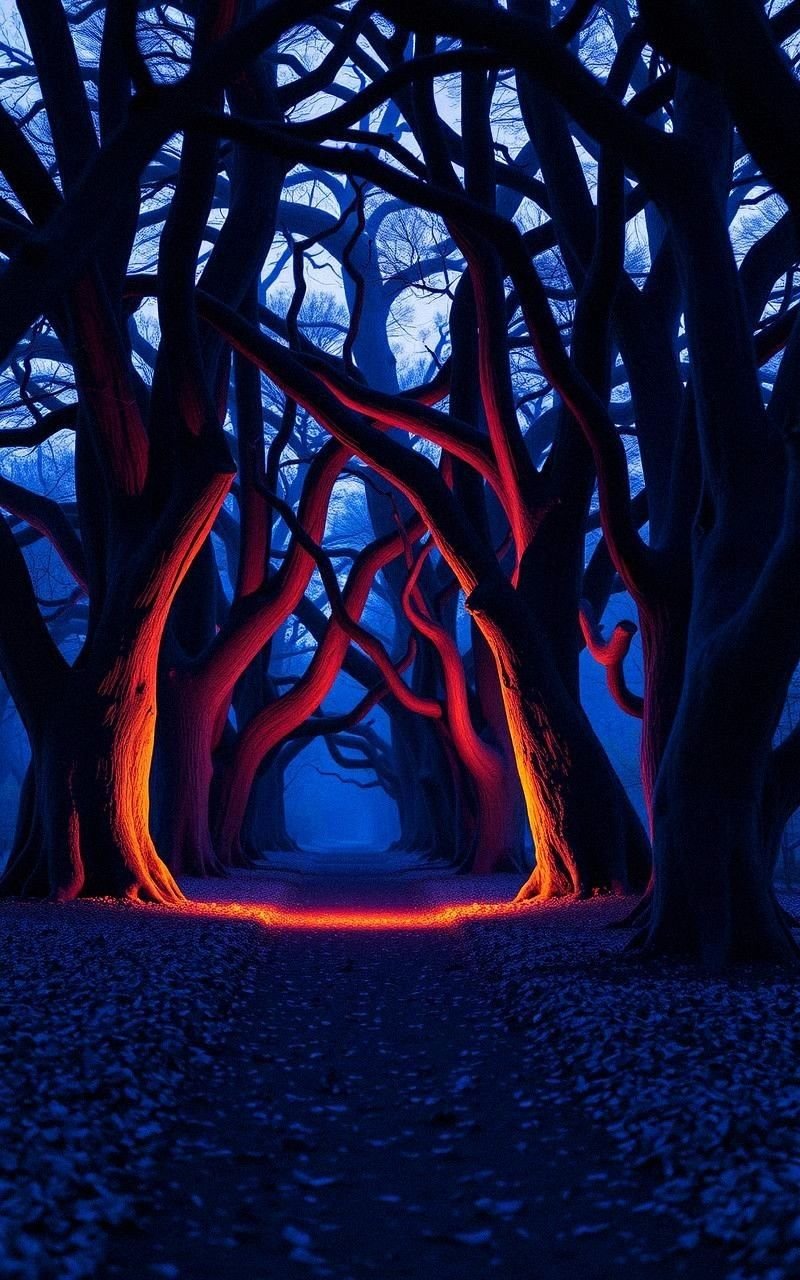 Twilight Path Framed by Ancient Oak Trees