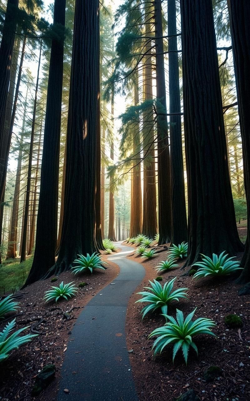 Twisting Path Through a Magical Redwood Forest
