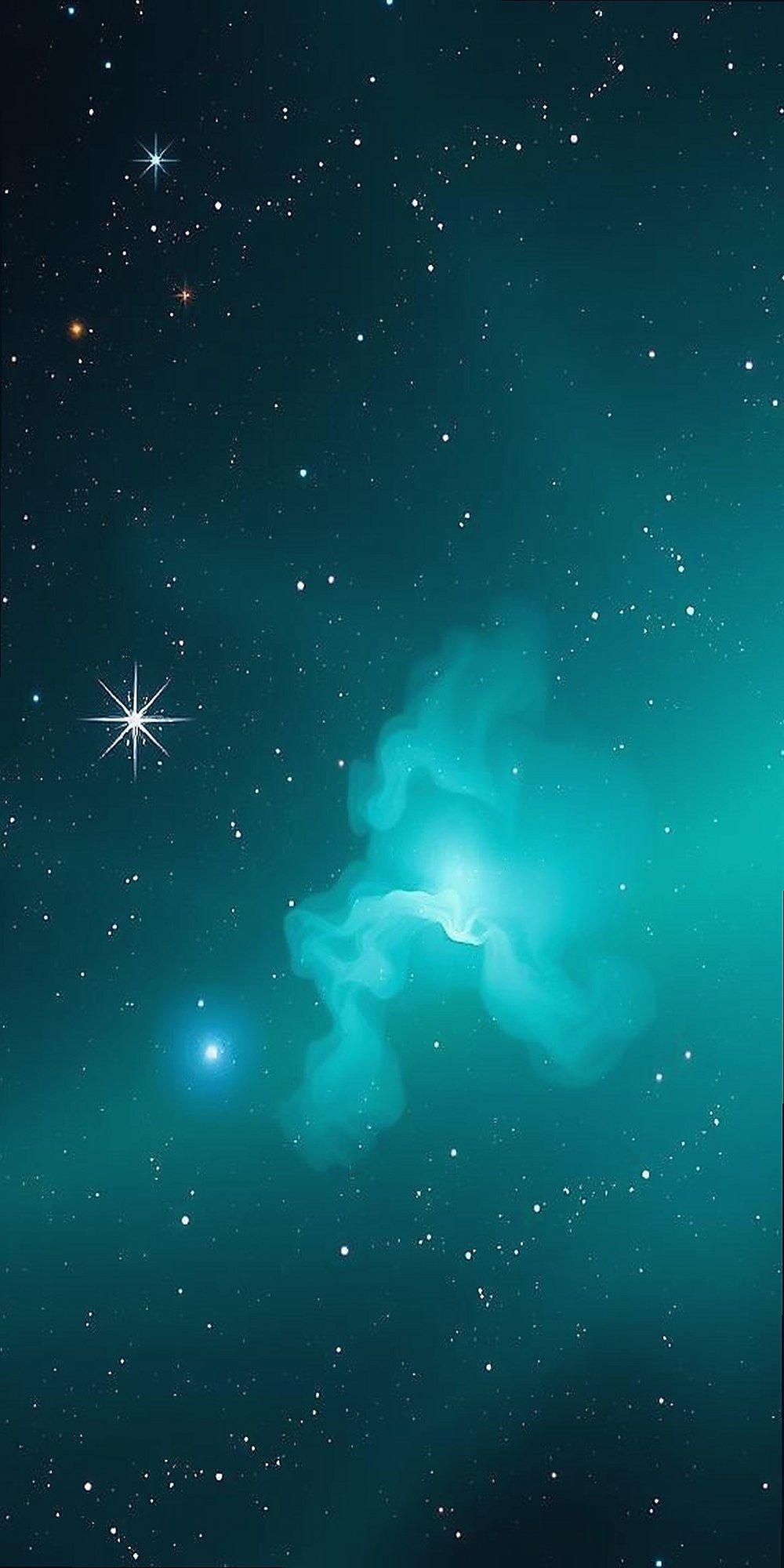 Seafoam Green Nebula with Bright Star Clusters