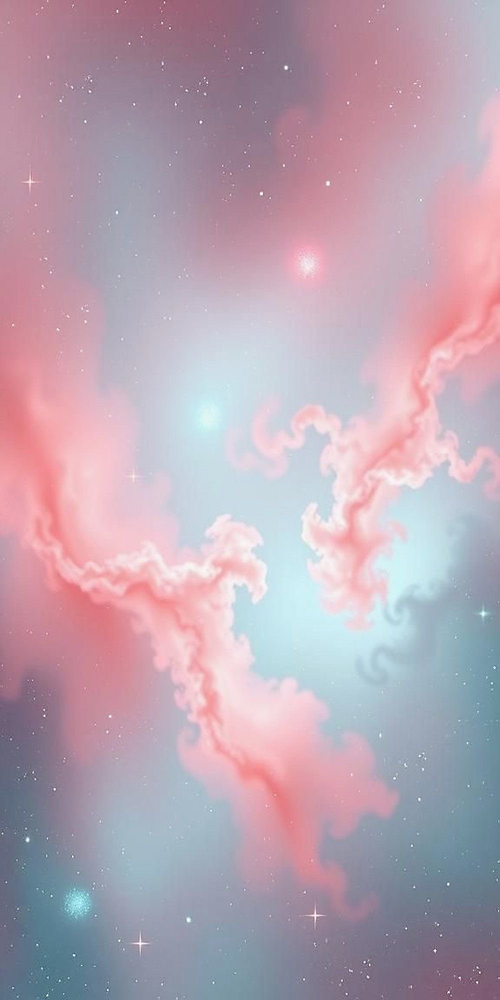 Soft Coral and Mint Galaxy with Glowing Edges