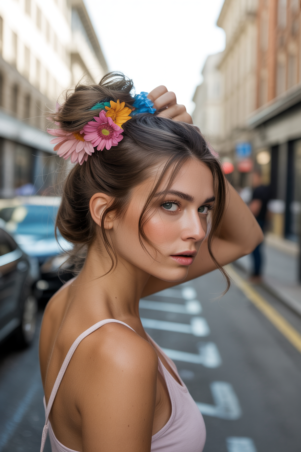 High Messy Bun with Statement Hair Accessories
