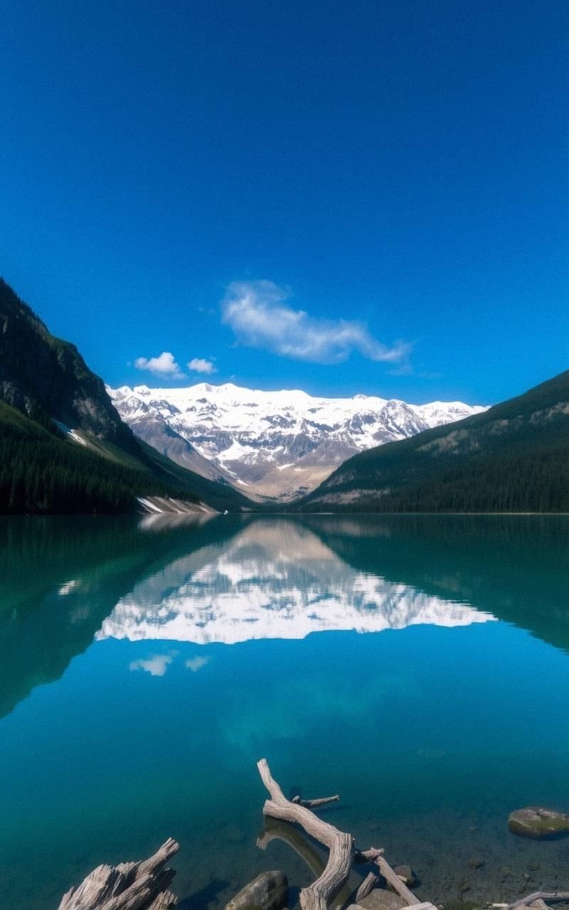 Serene Lake with Snowy Mountain Reflection