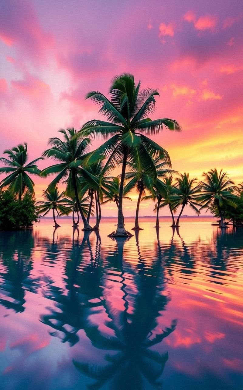 Tropical Lagoon Reflection at Sunset