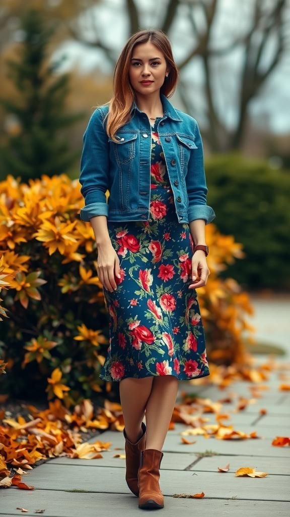 Casual Denim Jacket Over a Floral Dress