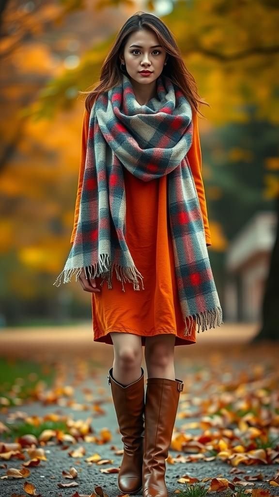 Cozy Scarf Paired With a Simple Dress
