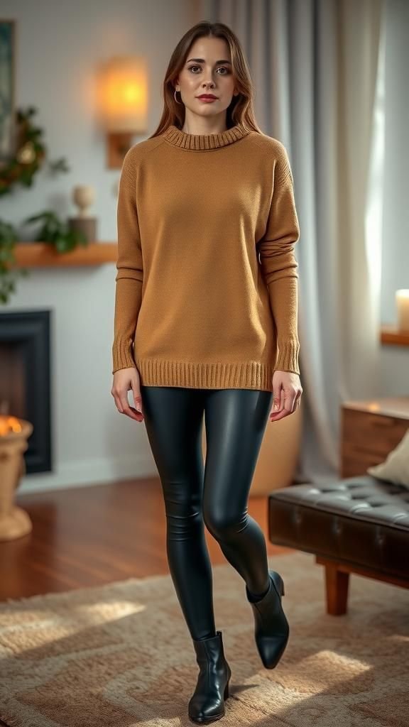Soft Cashmere Sweater and Leather Leggings