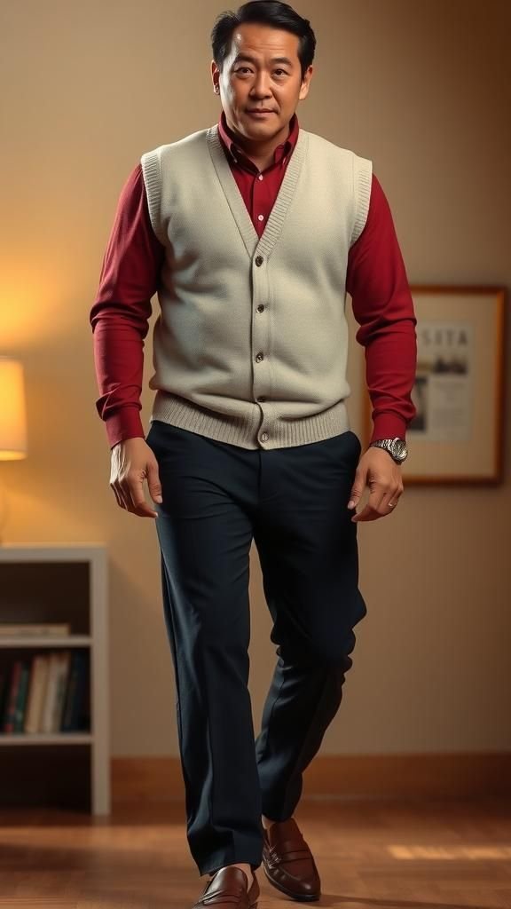 Sweater Vest Over a Long-Sleeve Shirt