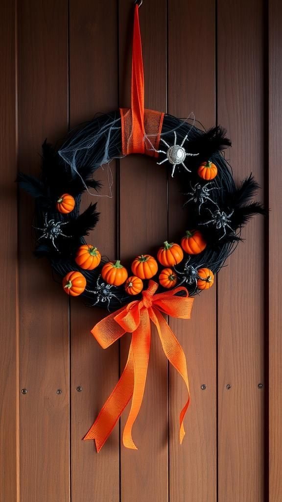 Classic Black and Orange Spooky Halloween Wreath