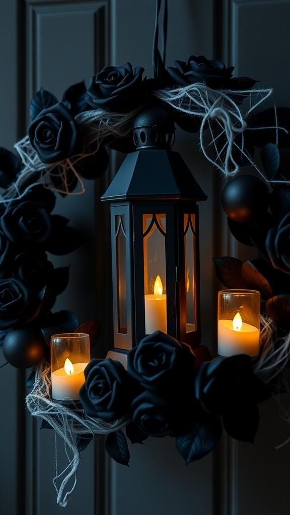 Creepy Candlelit Lantern Halloween Wreath