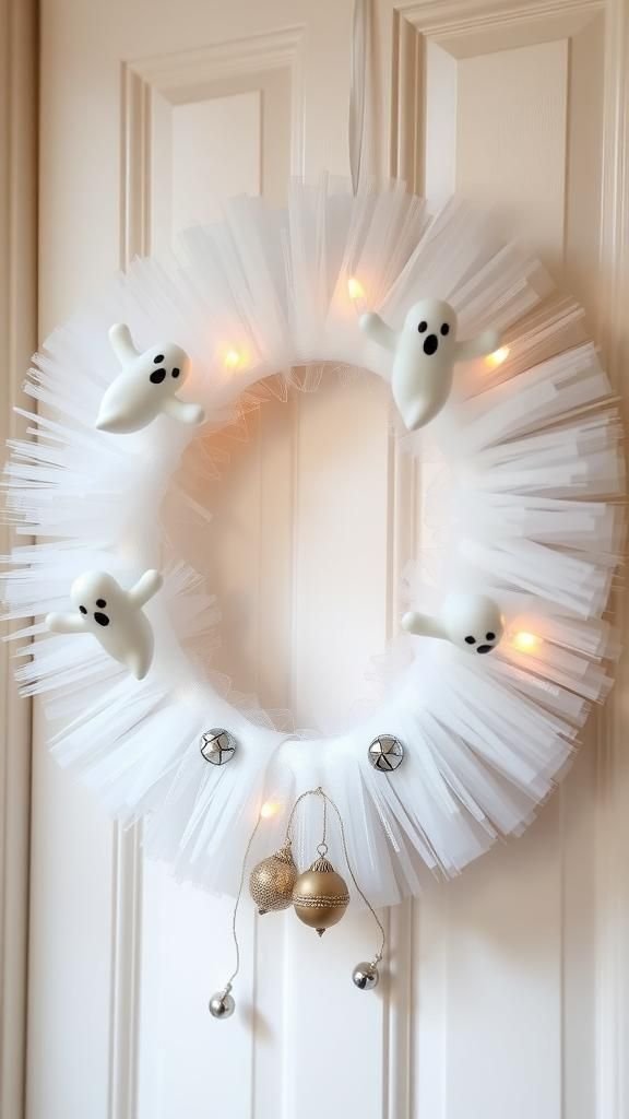Ghostly White Tulle and Floating Spirits Wreath