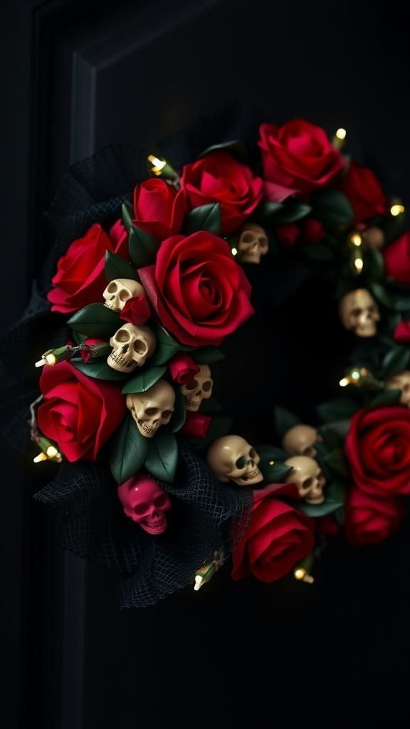 Gothic Skull and Roses DIY Halloween Wreath