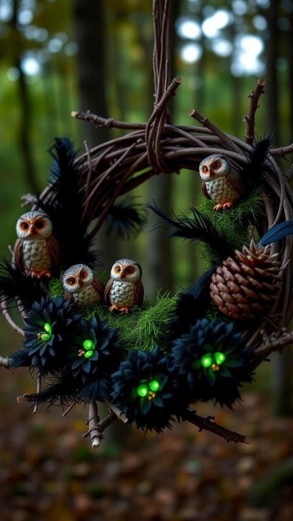 Haunted Forest Twig and Owl Halloween Wreath