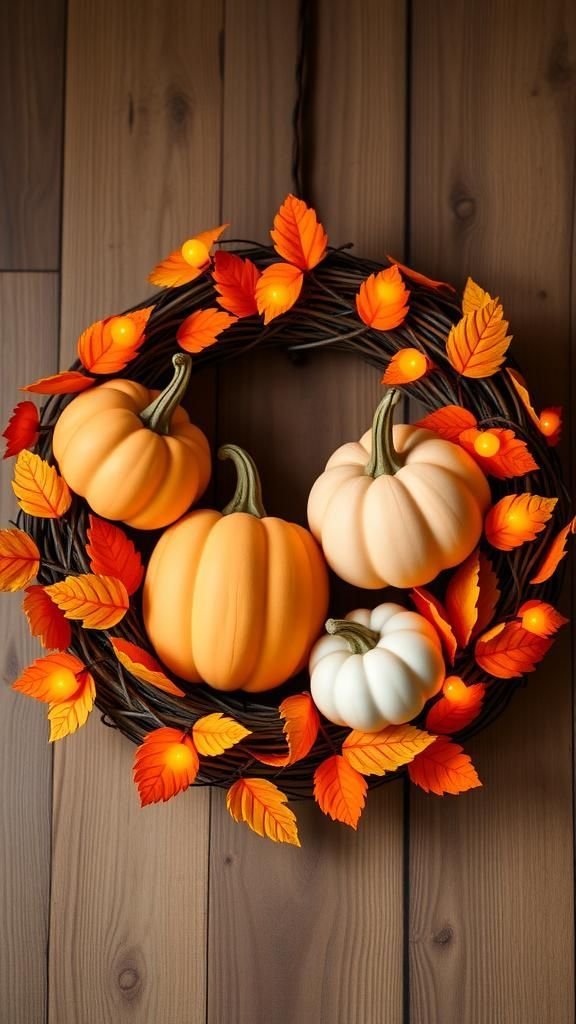 Pumpkin Patch with Twinkling Lights Wreath