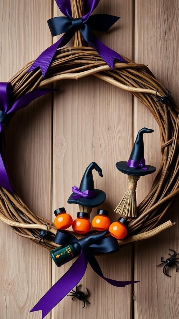 Witch's Broomstick and Hat Themed Halloween Wreath