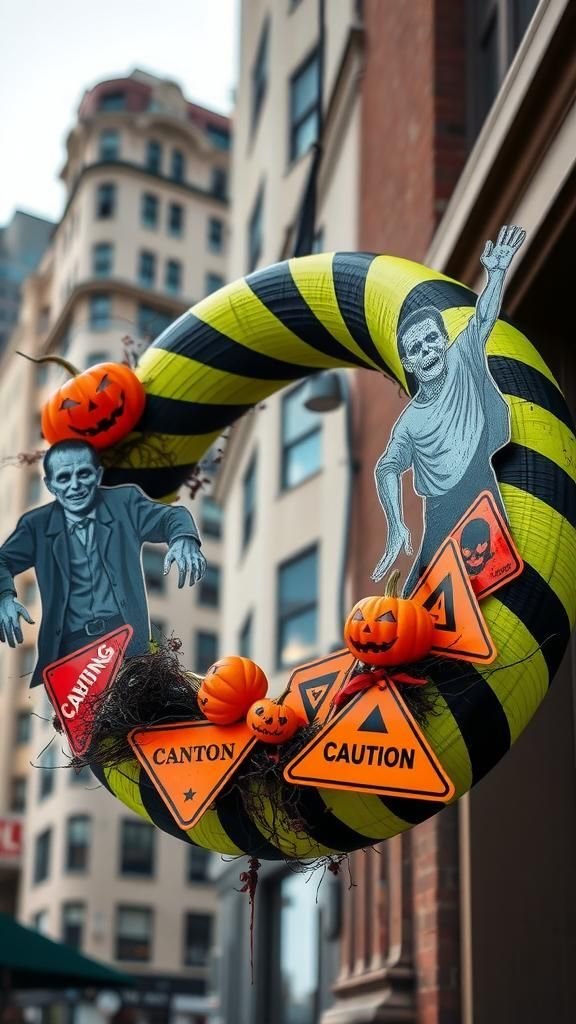 Zombie Apocalypse Warning Sign Halloween Wreath