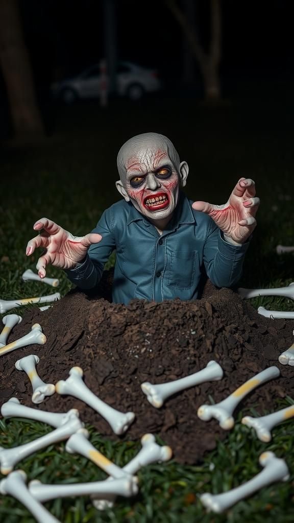 Animated Zombie Hands Bursting from the Ground