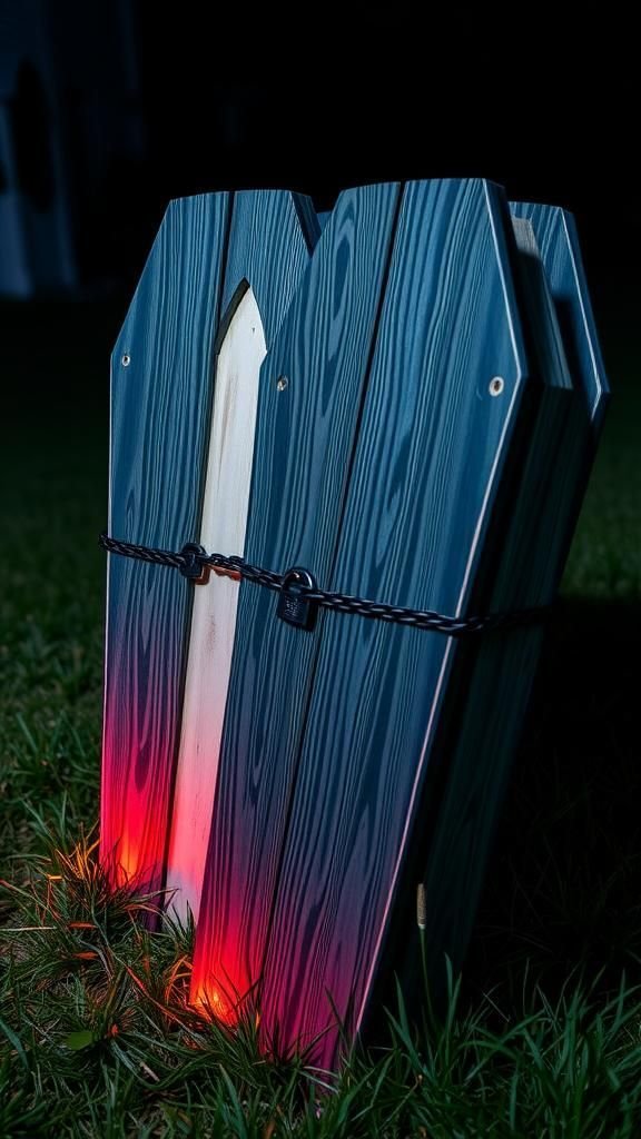 Creepy Coffin Props with Rusty Chains and Locks