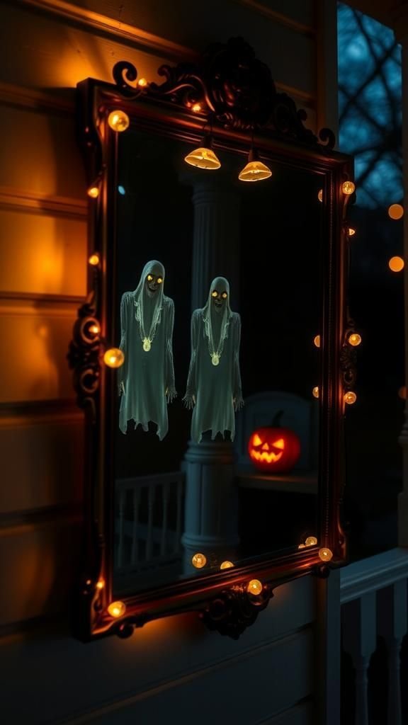 Haunted Mirror with Spooky Reflections and Lights