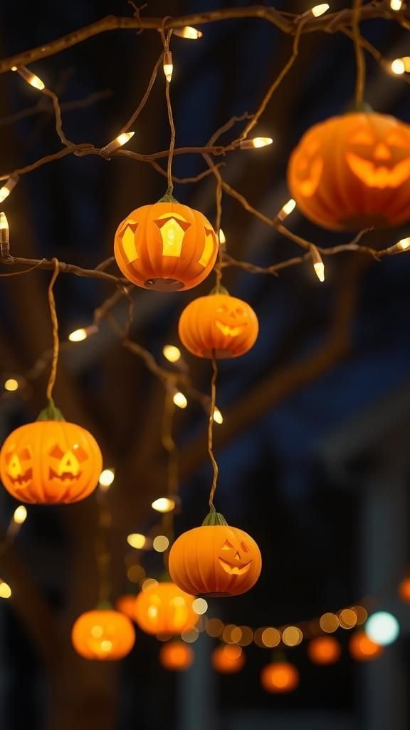 Jack-o'-Lantern Trees with Hanging Mini Pumpkins