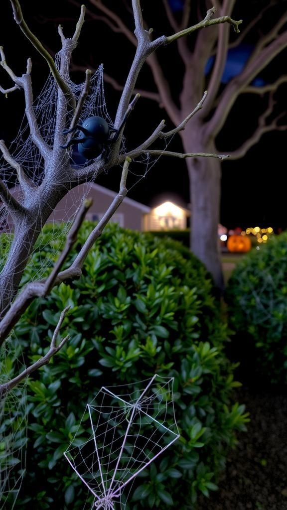 Spooky Spider Webs Covering Bushes and Trees